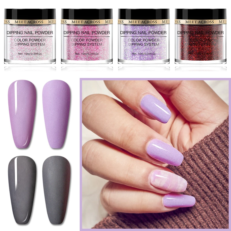 MEET ACROSS Dipping Nails Powder Natural Dry No Lamp Cure Art Decoration Pigment Dust Gel Glitter French Acrylic Nail Art DIY nail powder nail glitter nail pigment nail decoration nail decorations