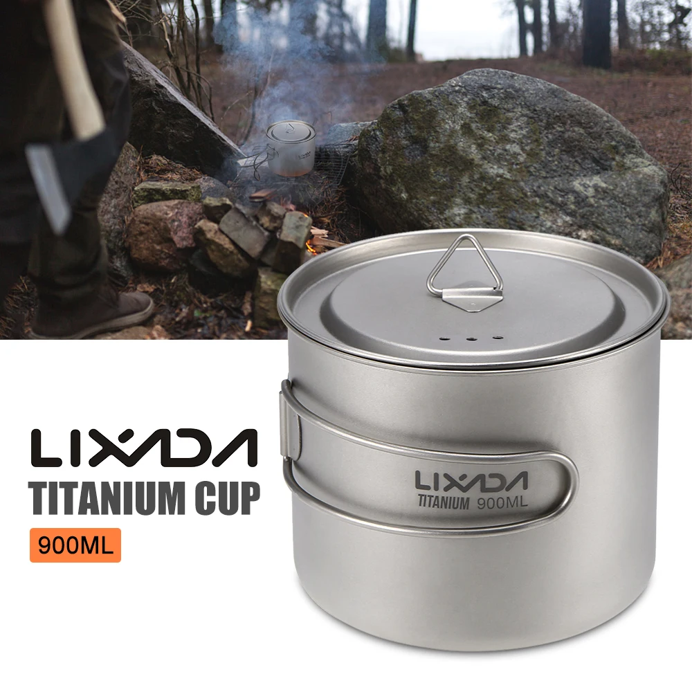 Lixada 1600ml Titanium Pot Ultralight Portable Hanging Pot with Lid and Foldable Handle Outdoor Camping Hiking Backpacking 2