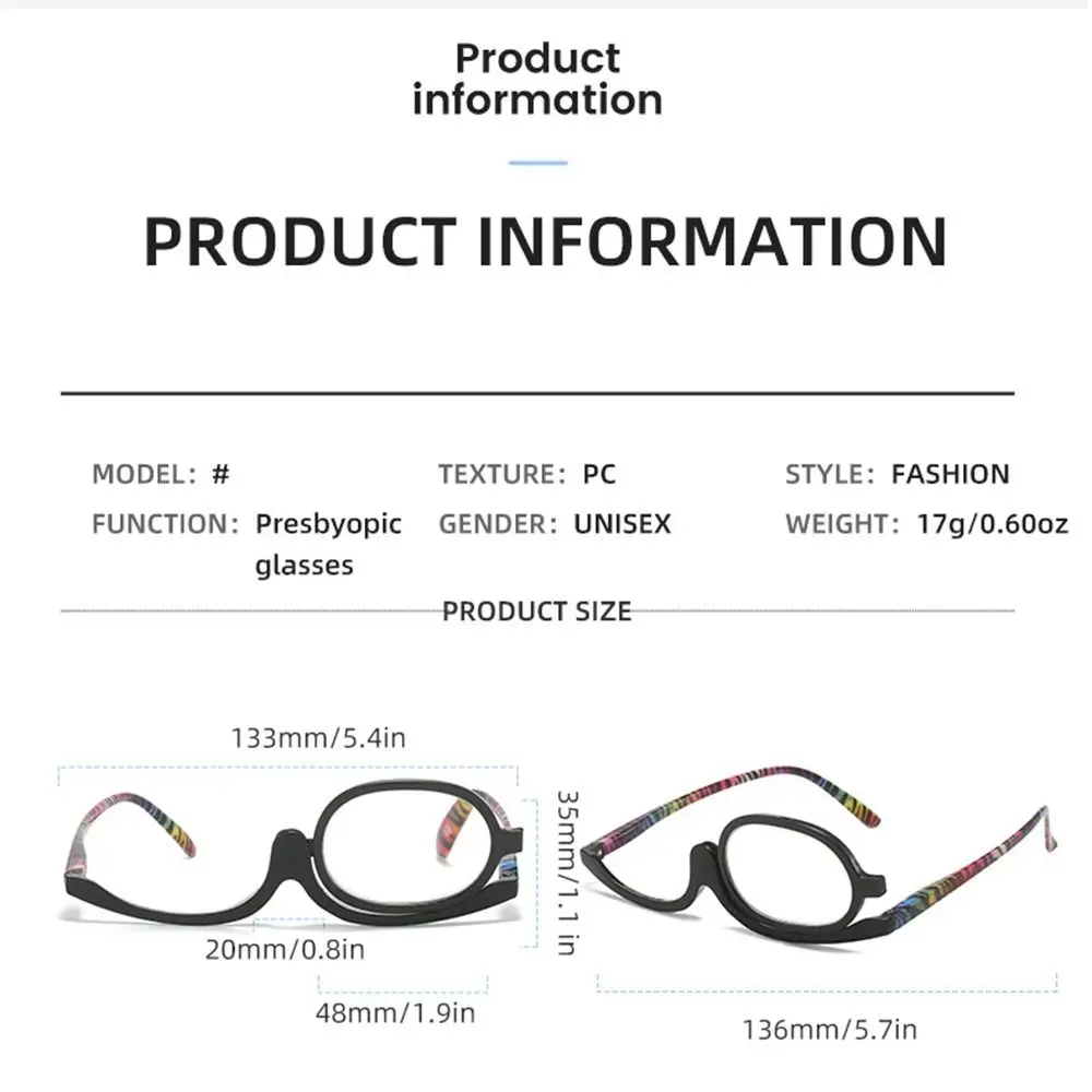 Women Portable Magnifying Rotating Makeup Glasses Flip Down Lenses Colourful Frame Cosmetic Readers Diopter +1.50~+4.0 6