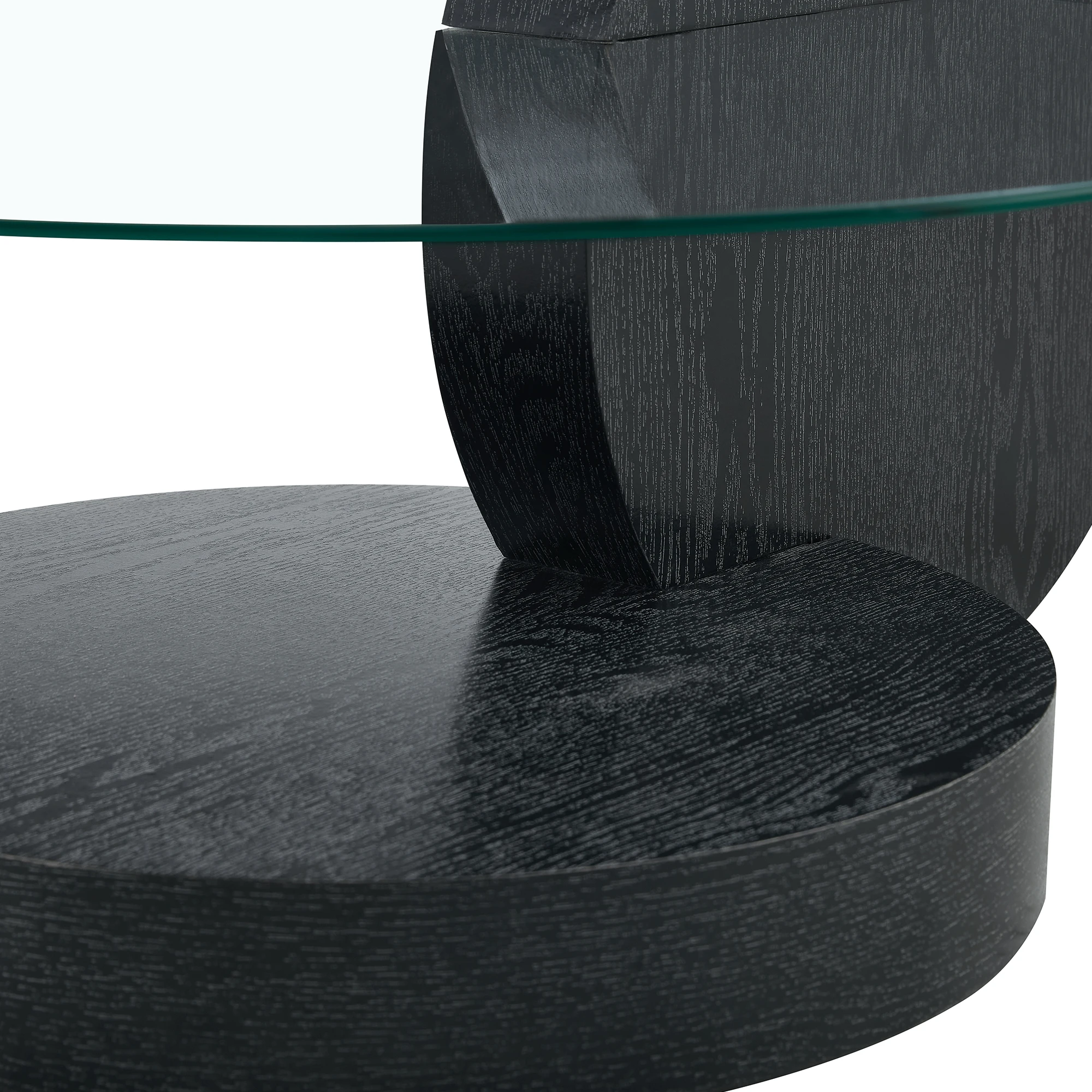 Moderner, minimalistischer Couchtisch aus doppelschichtigem Sicherheitsglas, mehrstufiges Design, hochwertige MDF-Stützstruktur mit schwarzer W-Finish-Oberfläche. – Detail 14