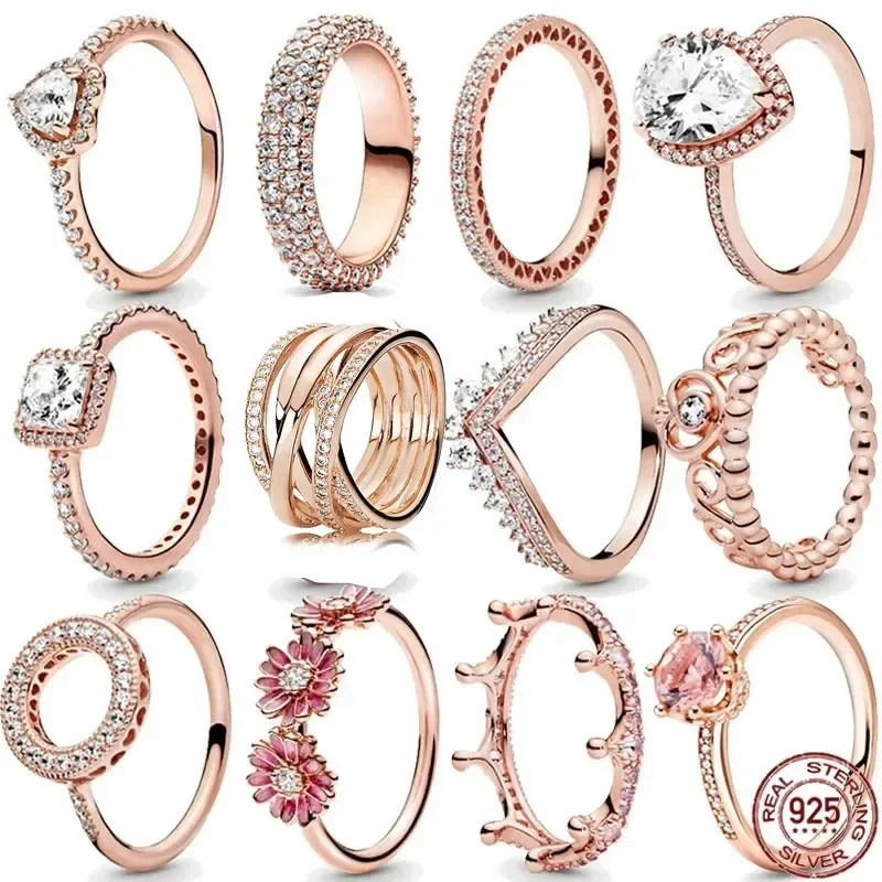 925 Sterling Silver Rose Gold Ring Women's Birthday Jewelry