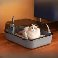 Semi-Enclosed Cat Litter Box Splashproof Kitten Toilet Tray Pet Cleaning Basin with High Sides for Indoor Use 2