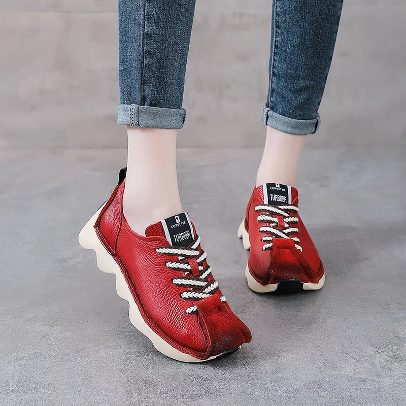 

Спортивная обувь из натуральной кожи с носком и слоем коровьей кожи, повседневная обувь, Весенняя универсальная обувь Forrest Gump для женщин