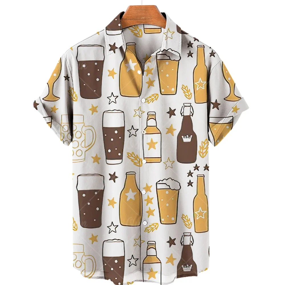 

Harajuku Beer 3D Printed Shirts Men's Fashion Tops Short Sleeves Beach Hawaiian Shirts Lapel European Clothes Oversized 5XL
