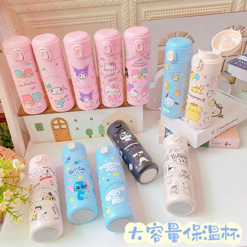 420ML Cartoon Sanrio Insulating Cup Girls Large Capacity Snap Cup Kuromi Cinnamoroll 304 Stainless Steel Insulating Water Bottle 5pcs st037b 2 3 hole sockets cover plugs baby children to prevent electric shock security socket cover insulating socket tool