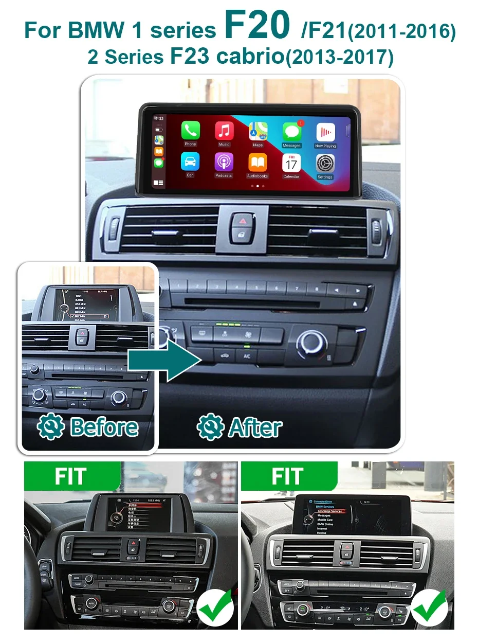 Drahtloses Carplay Android 14 Auto-Autoradio-Multimedia-Player-Bildschirm für BMW 1/2 Serie F20 F21 F23 Cabrio NBT Stereo GPS 4G LTE – Detail 1