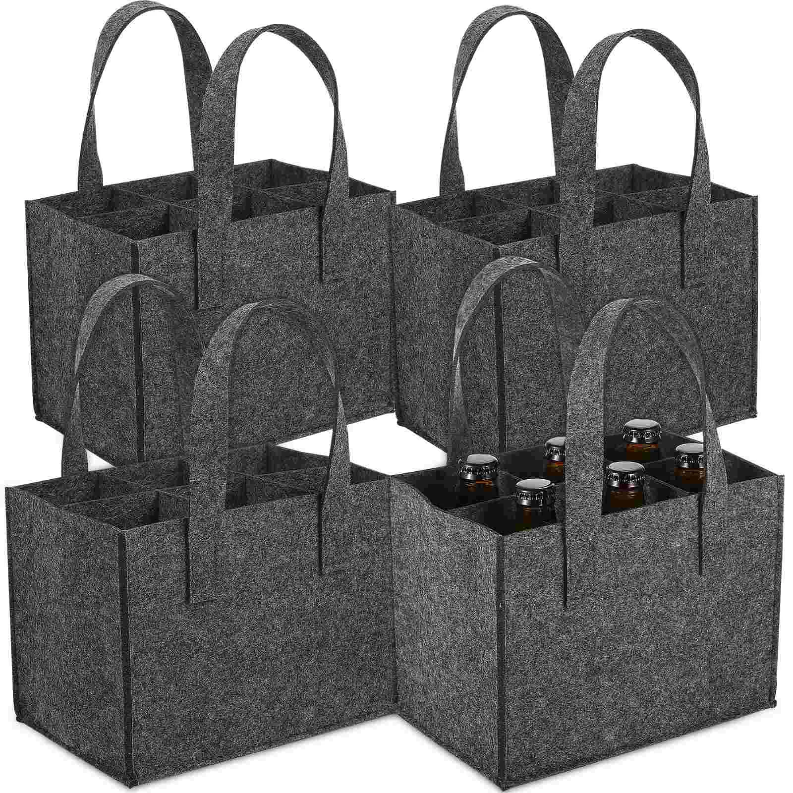 

4Pcs Bottle Bags Reusable Felt Bottle Handbag Carrier Tote Bag with Divider for 6 Bottles