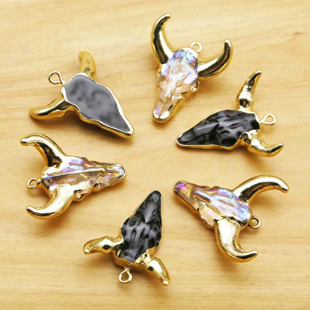 Natural Resin Ox Head Pendant Ethnic Style Semi-gemstone Earring Necklace Making Diy Charm Jewelry Accessories Wholesale 6Pc/Lot