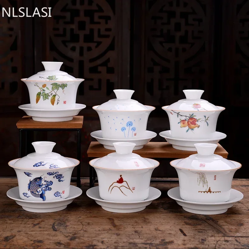 Large Ceramic Gaiwan Handmade Teacup Travel Tea Bowl Chinese Household Teaware Drinkware Personal Cup Tea Ceremony 220ml