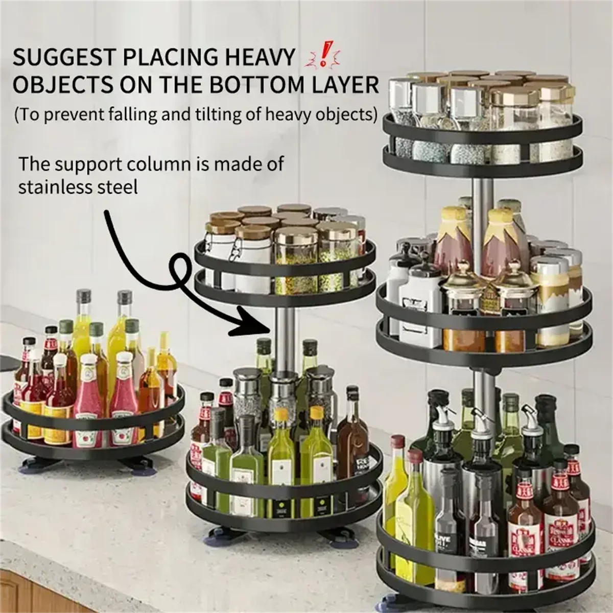 360 Rotating Spice Rack Organizer - Non-Skid Carbon Steel Storage Tray for Seasonings