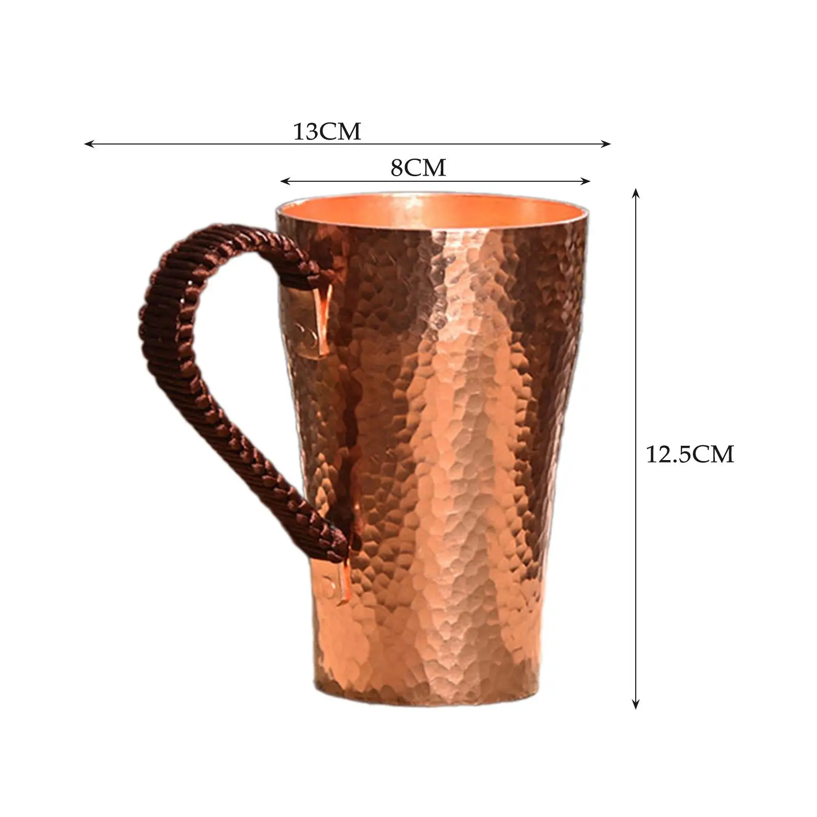 Copper Coffee Mug Handmade Pure Copper Cup Sturdy Easy Clean Copper Tea Cup 400ml Water Mug Drinkware for Beverage Hosuehold