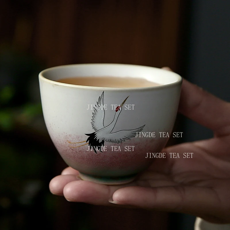 Tea Cup for Brewing Tea Ceramic Single Teacup Household Chinese Crane Guest Cup Drinking Utensils Tea Ceremony Accessories