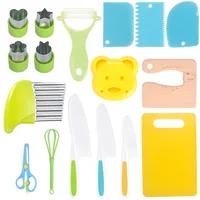 17pcs Montessori Kitchen Tools for Kids Cooking Set Real Cooking Plastic Toddler Safe Knives Crinkle Cutter Kids Cutting Board 1