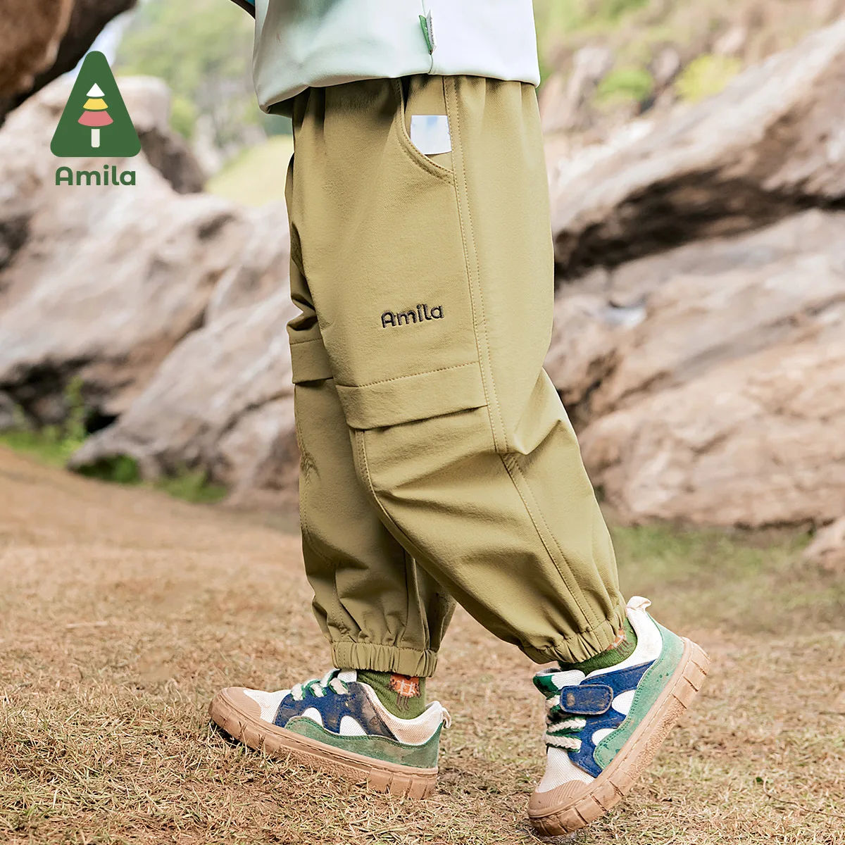 Baby Trousers Autumn Boys And Girls Solid Color Quick-Drying Windproof Simple Loose Casual Outdoor Overalls
