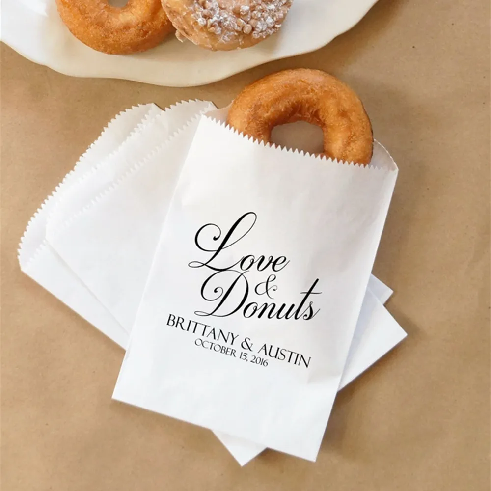 

50pcs Wedding Donut Bags, Fall Wedding Doughnuts, Barn Wedding, Cider and Donuts, Dessert Table - Personalized - Lined, Grease