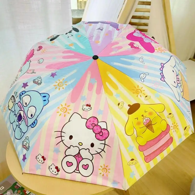 

Anime Sanrio Hello Kitty Umbrella Kuromi Fully Automatic Parasol Girl Sun Protection Cartoon Rain and Shine Dual Use Umbrella