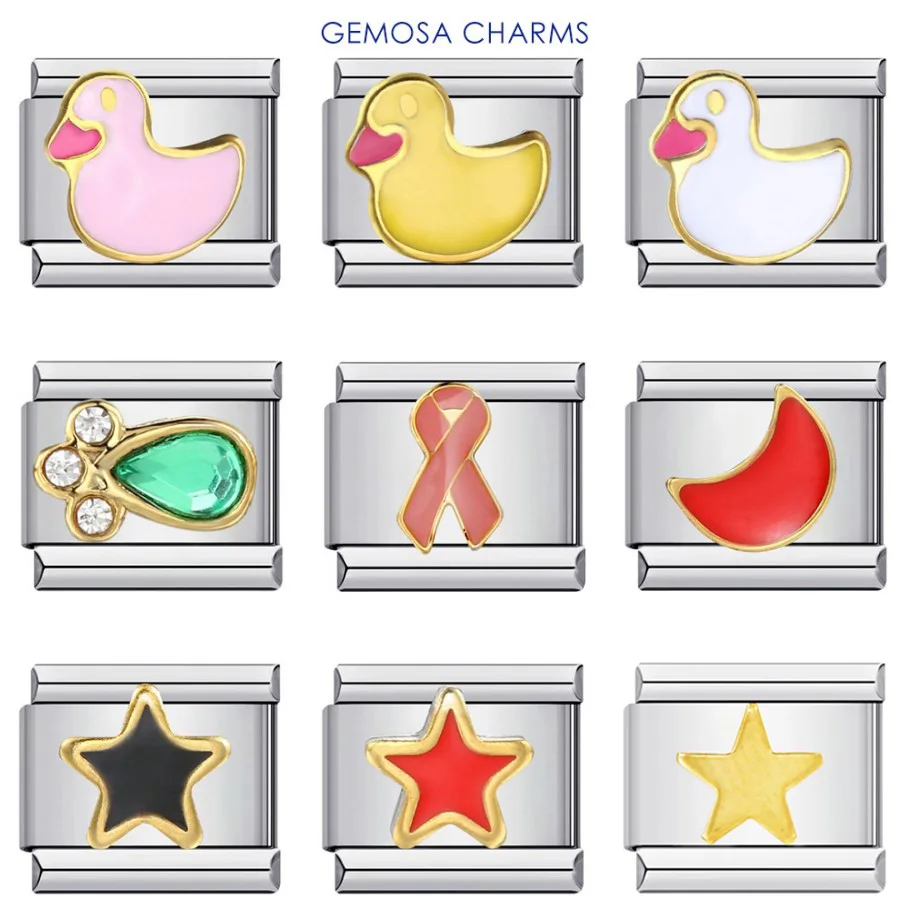 GEMOSA Mode Y2k kawaii Nette Ente Stern Mond Charme Italienische Links Fit 9mm Edelstahl Armband, Die DIY Frauen männer Schmuck – Detail 1