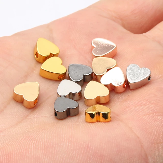 10pcs Stainless Steel 10mm Heart Beads Gold Spacer Beads Jewelry Bracelet  Making