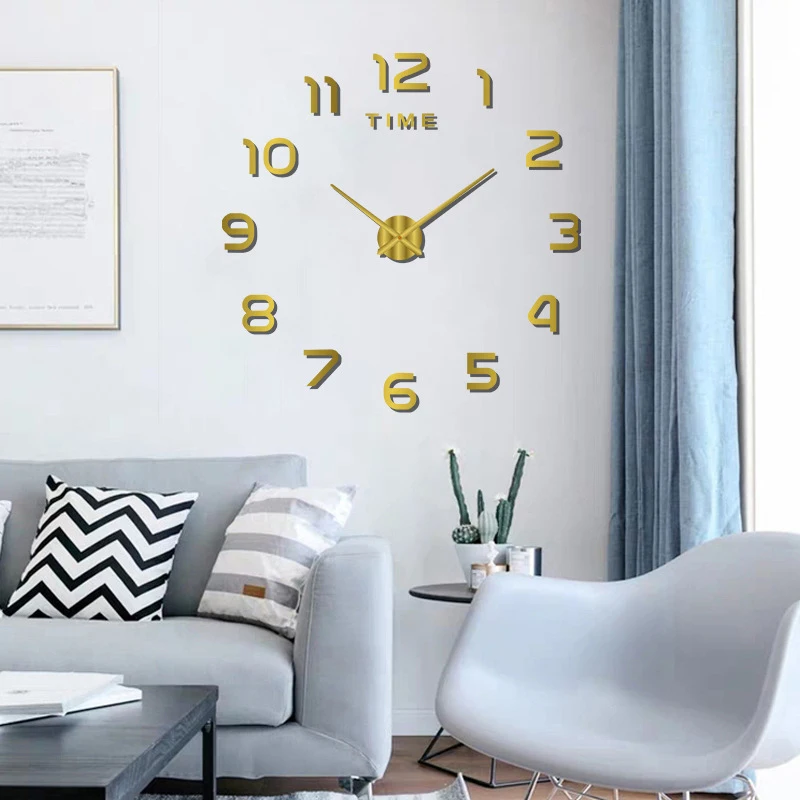 Modern Design Large Wall Clock 3D DIY Quartz Clocks Fashion Watches Acrylic Mirror Stickers Living Room Home Decor Horloge