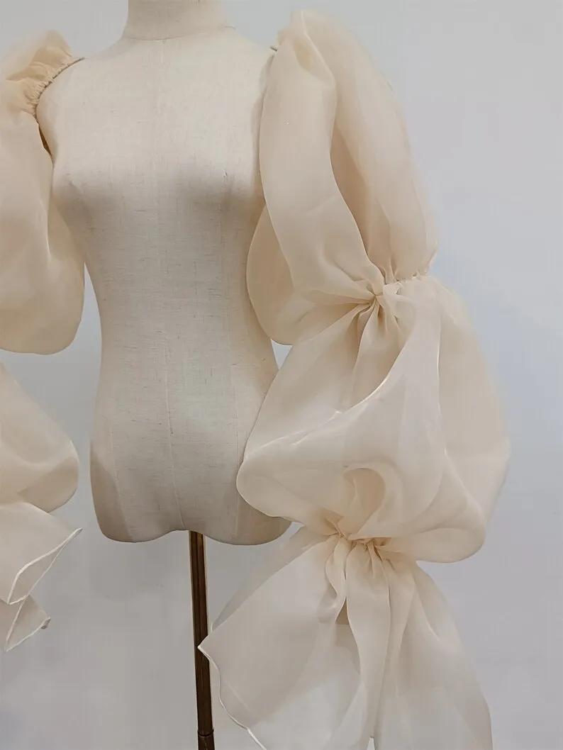 Wedding Dress Gloves Wedding Sleeve Accessories Organza Wedding Sleeves Puffy Removable Gloves Champagne Cap Sleeve Women Bride Accessory Formal Party Bridal Accessories