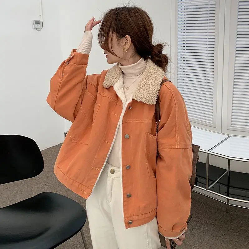 

2023 Autumn Winter New Jacket Women Casual Tops Long Sleeved Loose Outerwear Female Streetwear Thicken Warm Lady Short Coat