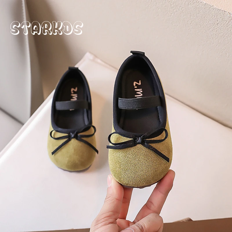 Girls Soft Ballet Flats 2024 Spring New Pink Green Mary Janes Kids Classic Round Toe Bowtie Elastic Band Ballerina Shoes