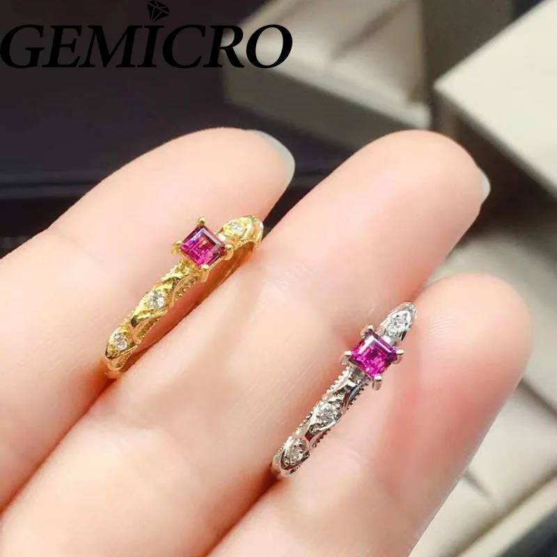 

Natural Magnesium Garnet Ring with Sterling 925 Silver with Gold Plated for Women Lady Classic Cute Romantic Jewelry Wear 3mm