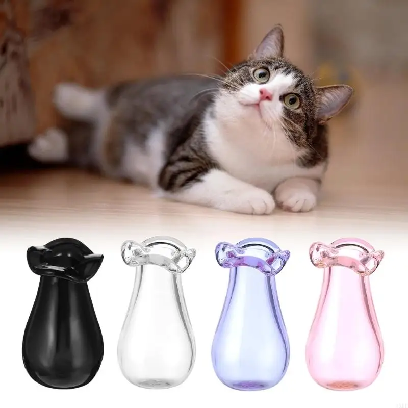 Pack of 4 Tiny Glass Vases Cats Whiskers Holder Miniature Flower Jars Small Decorative for DIY Plant Decoration 4