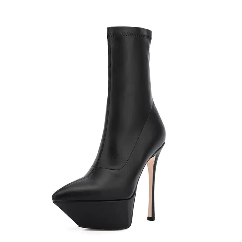 

Women's new pointed shaped waterproof platform in autumn 2022, super high thin heel sexy elastic sleeve and CALF BOOTS