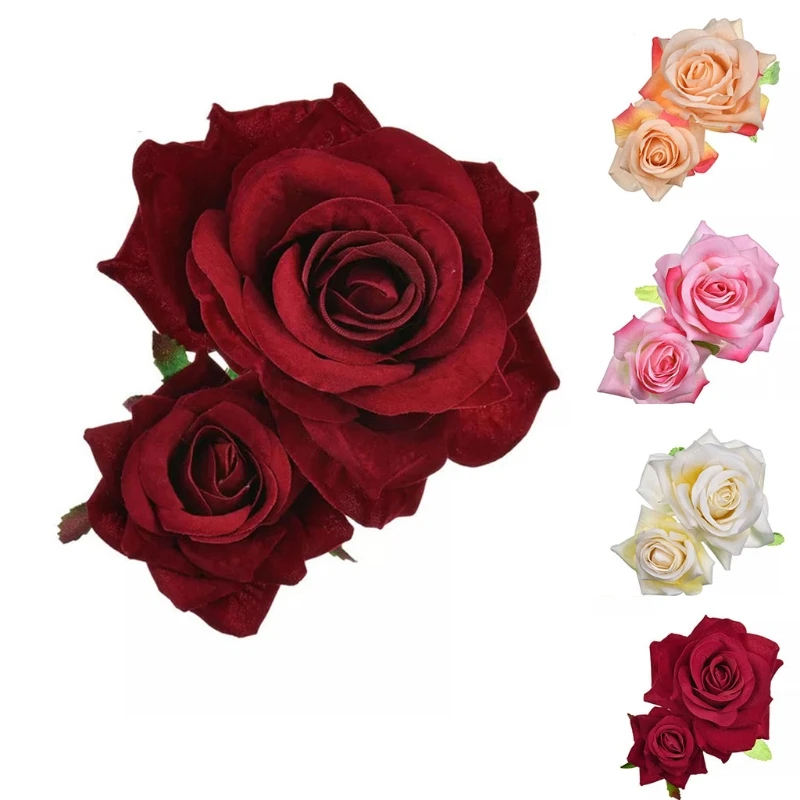 Handmade Double Rose Flower Hair Clip Women Girls Wedding Flamenco Dancer Hairpins Bridal Bridesmaid Barrettes Hair Tools
