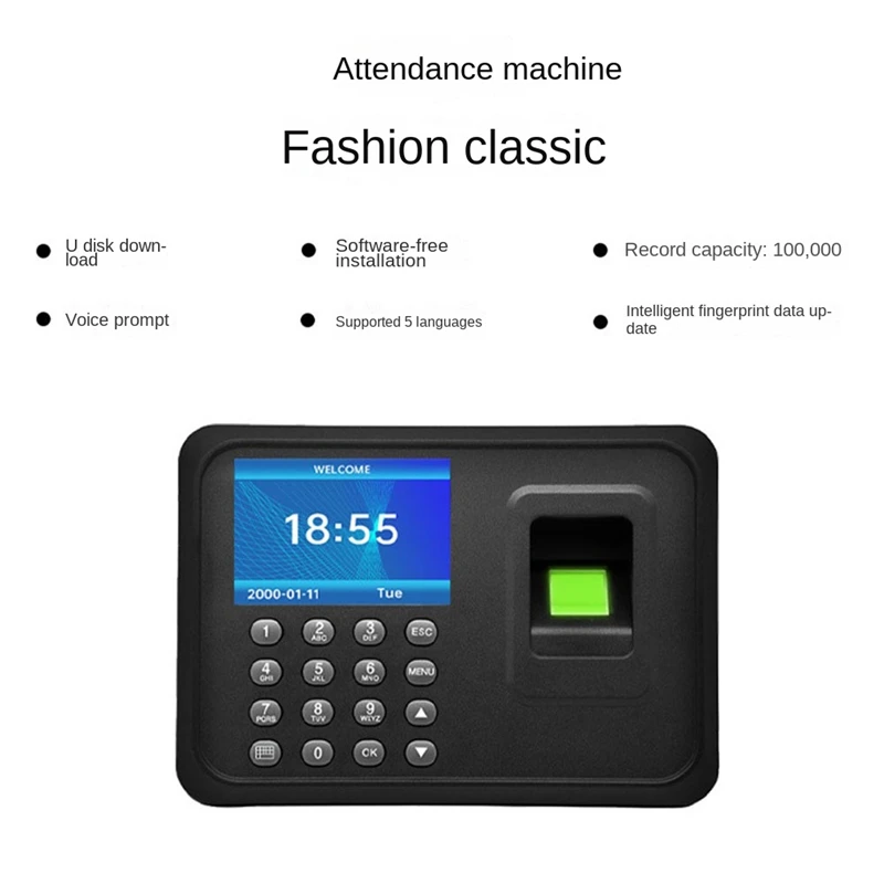 Black Attendance Machine Biometric Attendance System 1000 Fingerprint Capacity Support USB Driver Download UK Plug