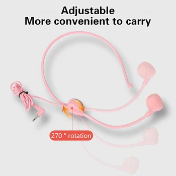 1 pz 3.5mm Headworn Microfono cablato Auricolare Rosa Amplificatore vocale Altoparlante Suono chiaro Microfono per la guida della conferenza Insegnante del discorso