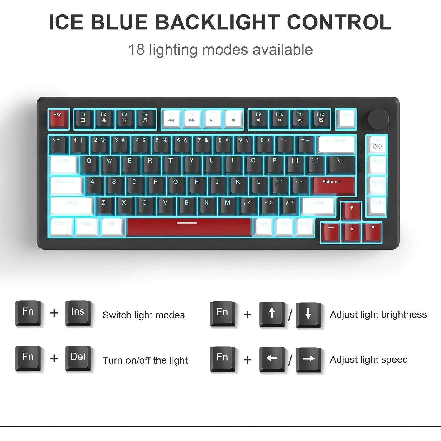 MageGee-75 % Teclado mecânico do jogo, Backlit azul, prendido, teclado com interruptores amarelos, espuma de EVA, controle do botão