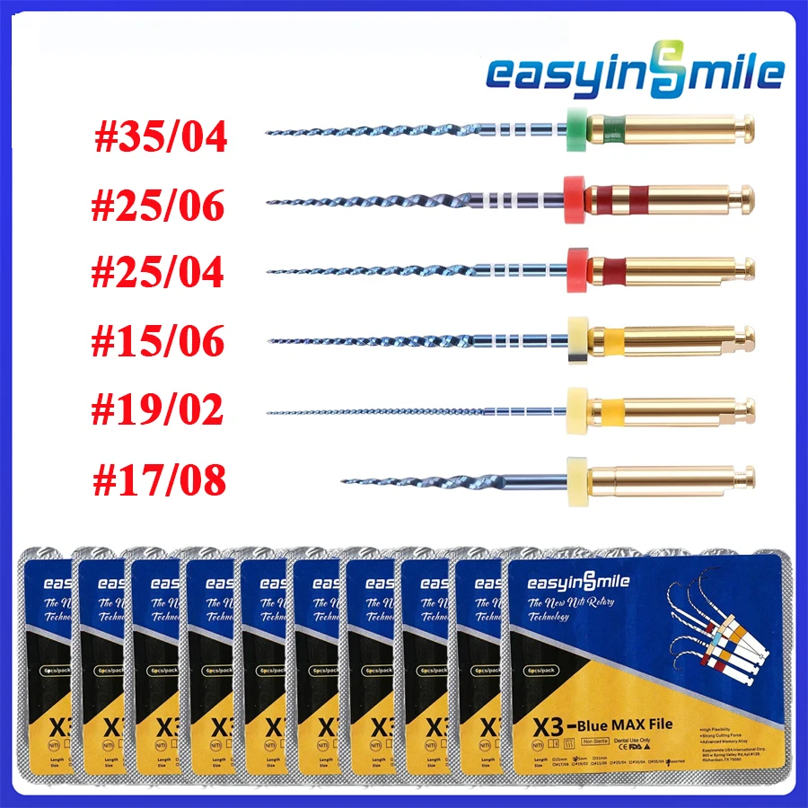 Endo Rotary Files Dental Endodontic X3 Taper Blue NITI Files 10/1PKs(60pcs) for Dentistry Endo Motor Treat tips