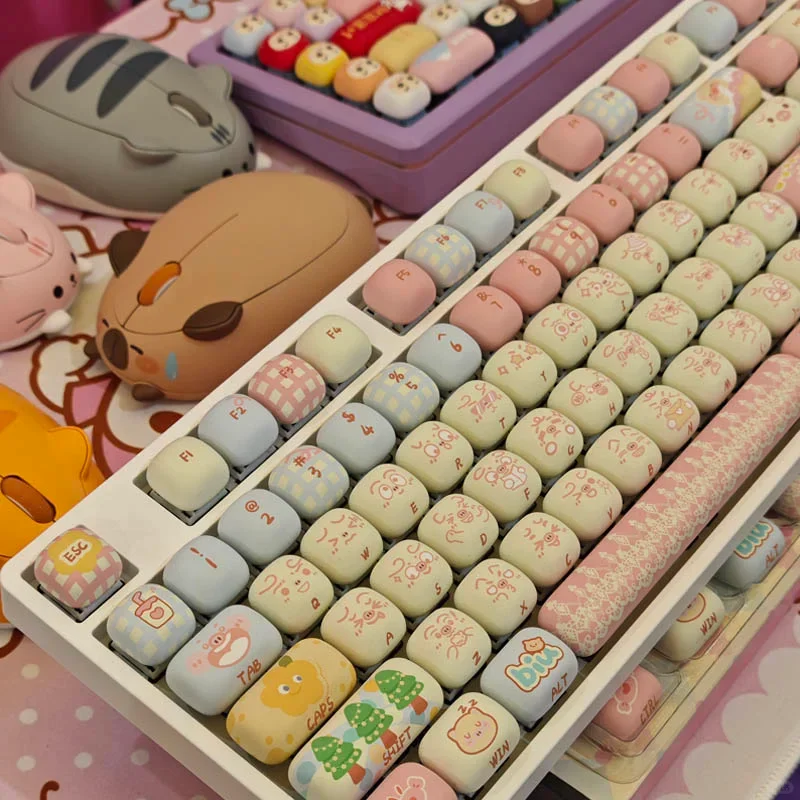 Cute Piggy Keycaps MOG Profile PBT Round Bread Key Cap