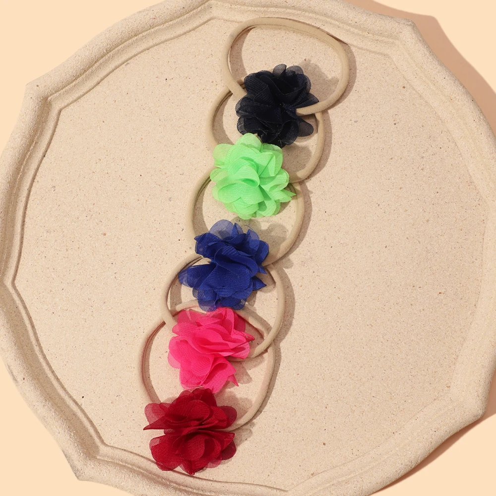 

Cute Solid Color Flower Hairbands Kids Popular Chiffon Rose Headband Princess Headwear Nylon Girls Hair Accessories