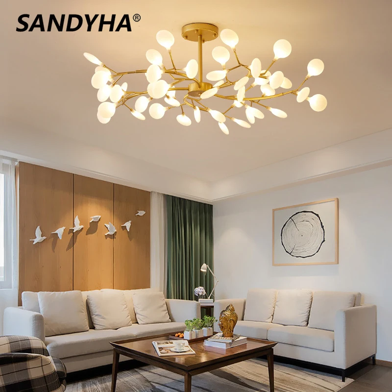 

SANDYHA Elegant Firefly Design Chandelier Modern Personality Branch Pendent Lamp Living Bedroom Dining Hotel Decorative Lights
