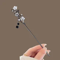 Classic Hair Stick Chopsticks Ink Color Flower Metal Fringe Hairpin For Women Pearl Black Beads Cheongsam Hair Bun Jewelry Gifts 3
