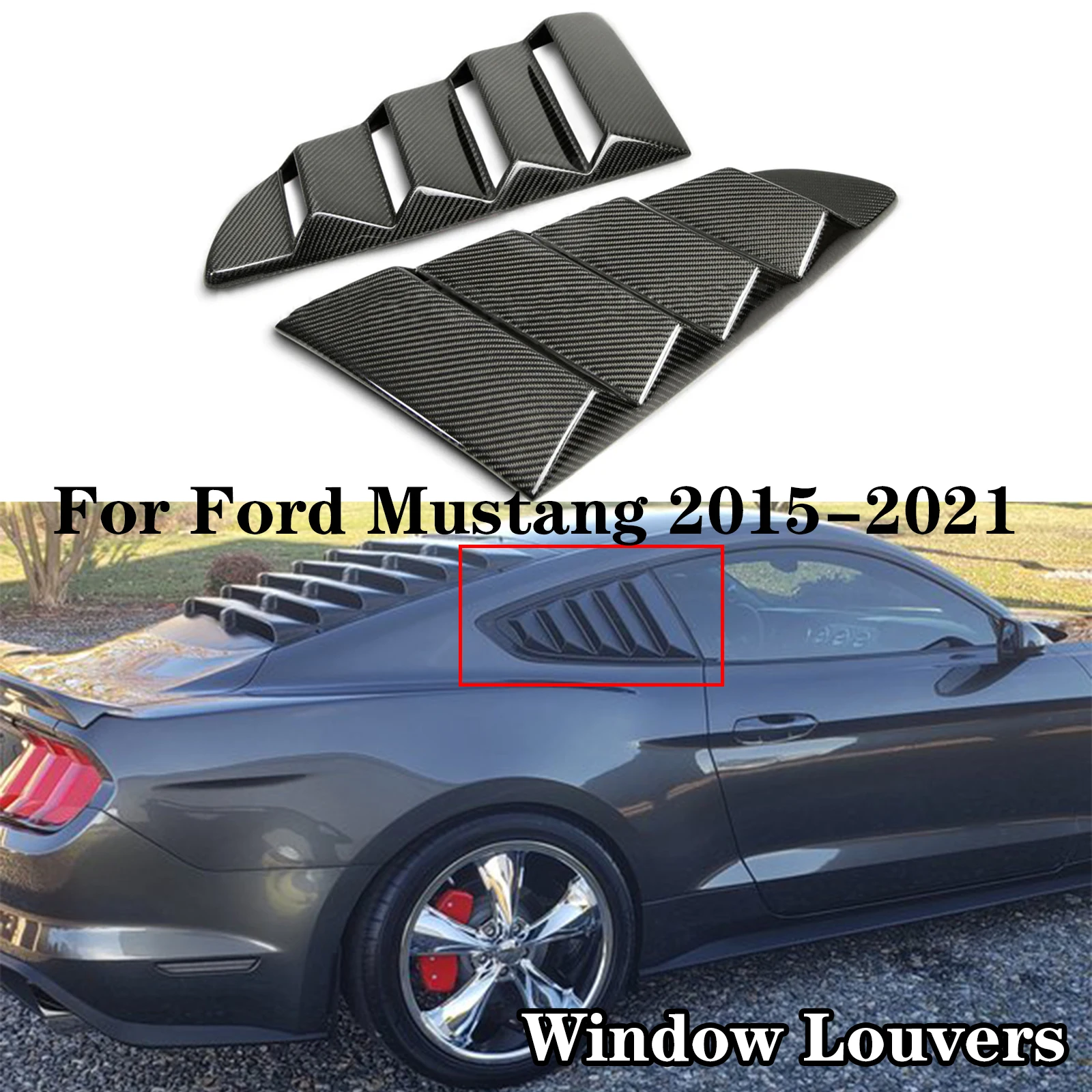 

Rear Quarter Window Louvers For Ford Mustang 2015-2021 Side Vent Shutter Cover Trim Car Accessories Carbon Fiber Look