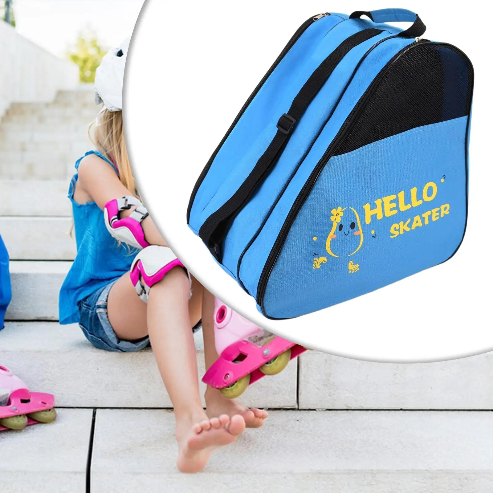 Roller Skates Storage Bag Adjustable Shoulder Strap Oxford Cloth Tote 3 Layer Carrier Bag for Kids Women Child Inline Skates Men