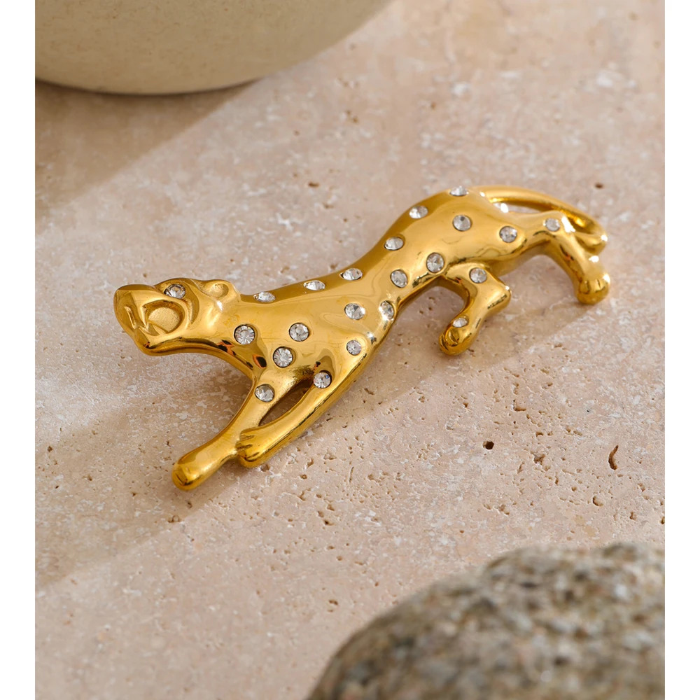 Yhpup 2025 Stainless Steel Leopard Brooch Pin Unisex Accessories