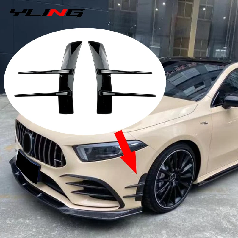 Alerón Divisor De Aire Lateral Para Mercedes Clase A W176 – Delantero Negro Brillante – Compatible Con A180 A200 A220 A250 AMG A45 2016-2018