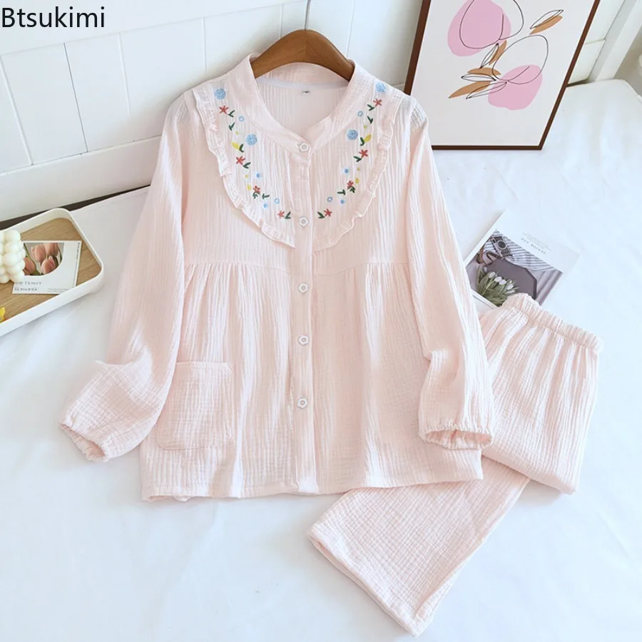 Pure Cotton Women's Pyjamas Set Embroidery 3