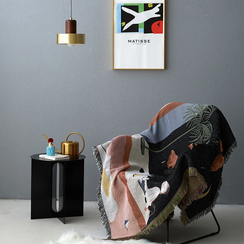 New Sofa Towel Colorful Fantasy Space Jacquard Cartoon Tapestry Wall Hanging Woven Throw Blanket for Benches or Floors 3