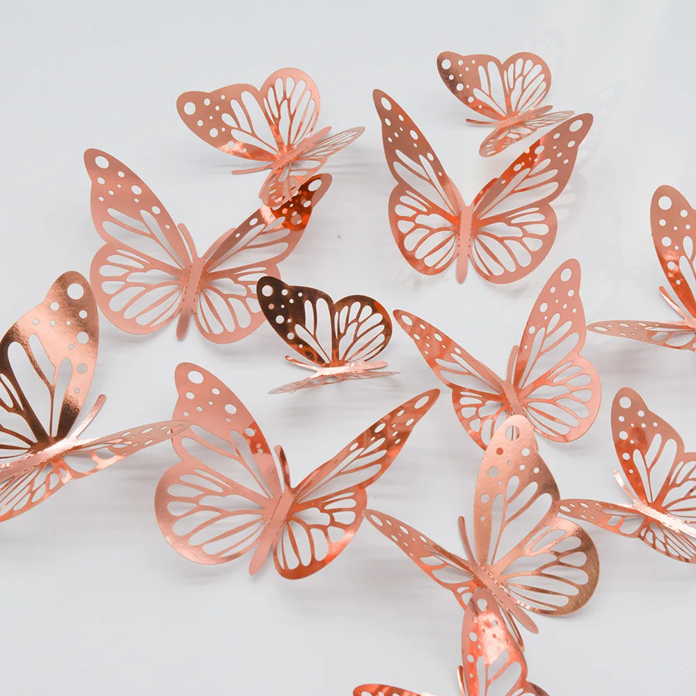 12Pcs3DHollowButterfliesStickersGoldSilverRoseGoldButterflyWallDecorforButterflies