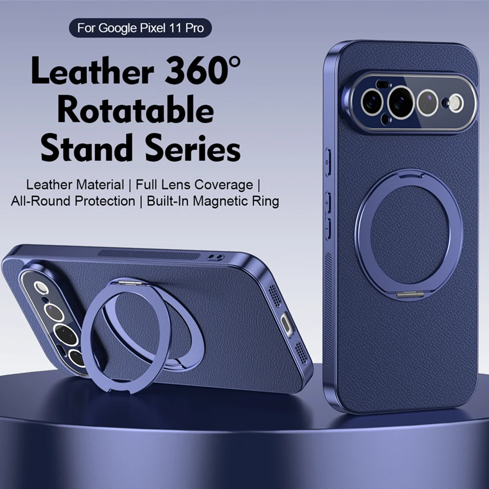 Premium Rotating Magnetic Leather Phone Case with Lens Protection and Shockproof Design