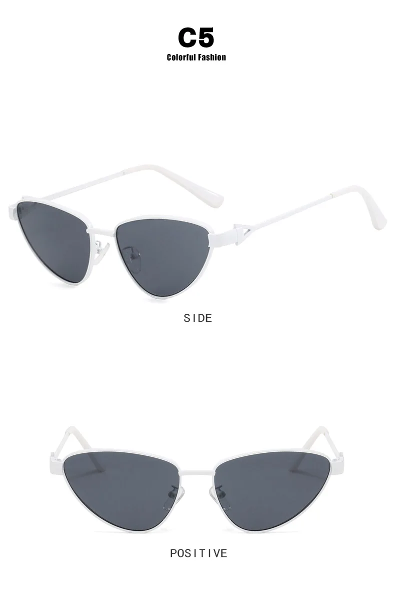 Neue Mode Cat Eye Sonnenbrille für Frauen Vintage Metall Rahmen Dreieck Dekorative Damen Sonnenbrille Sexy Kleine Cateye Brillen – Detail 12