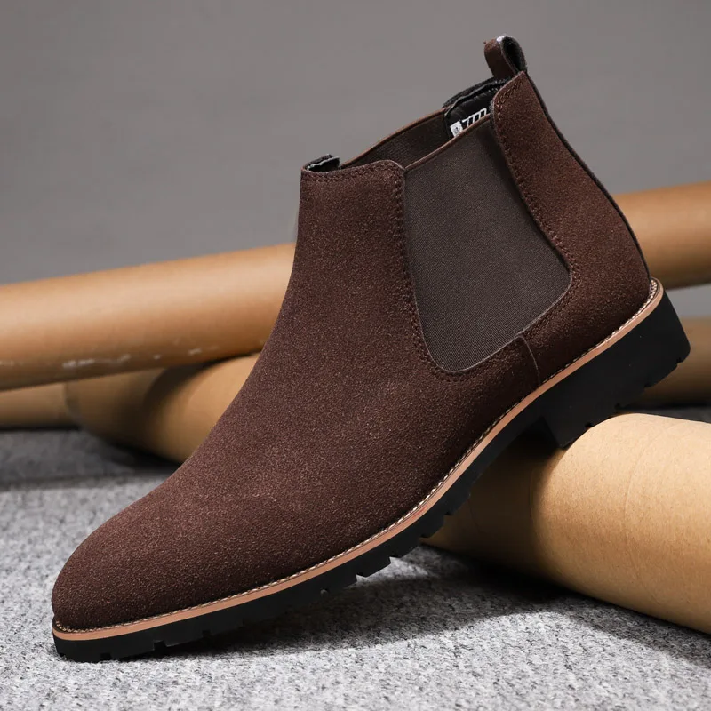 Nubuck 남성용 가죽 앵클 부츠, 영국 스타일, 클래식 스웨이드 부츠, 캐주얼 신발, 미끄럼 방지 하이 퀄리티 비즈니스, 겨울 부츠