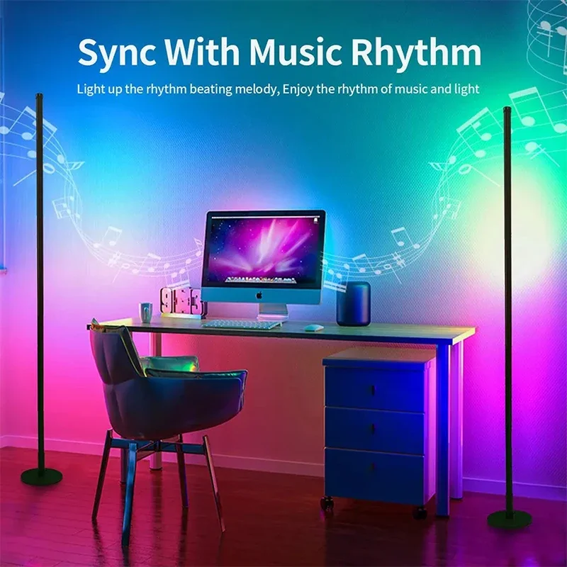 

Led Stitched Graffiti Round Corner Floor Lamp Dimmable RGB Mood Lighting Smart Stand Light For Living Room Nordic Home Decor