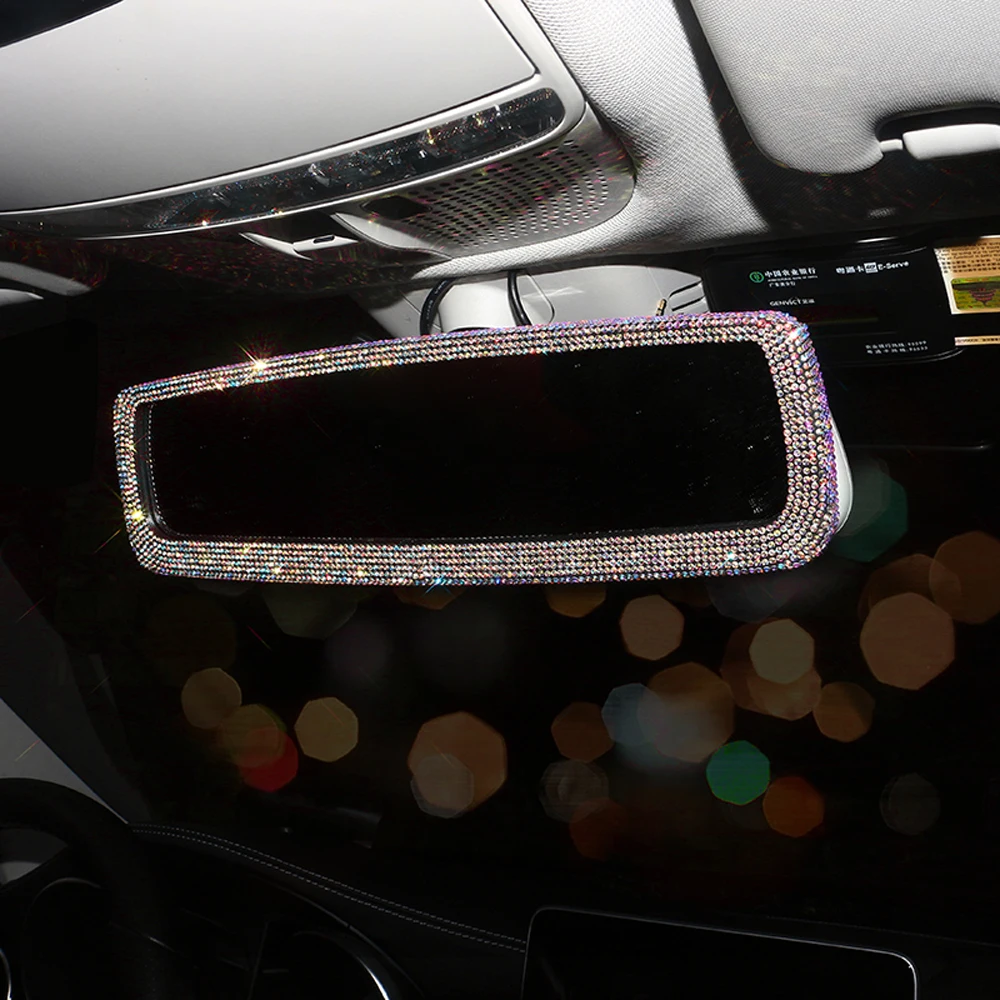 Shiny Rhinestone Car Rearview Mirror Cover Decorative Bling Auto Rear View Mirror Auto Case Rear Interior Car Accessories